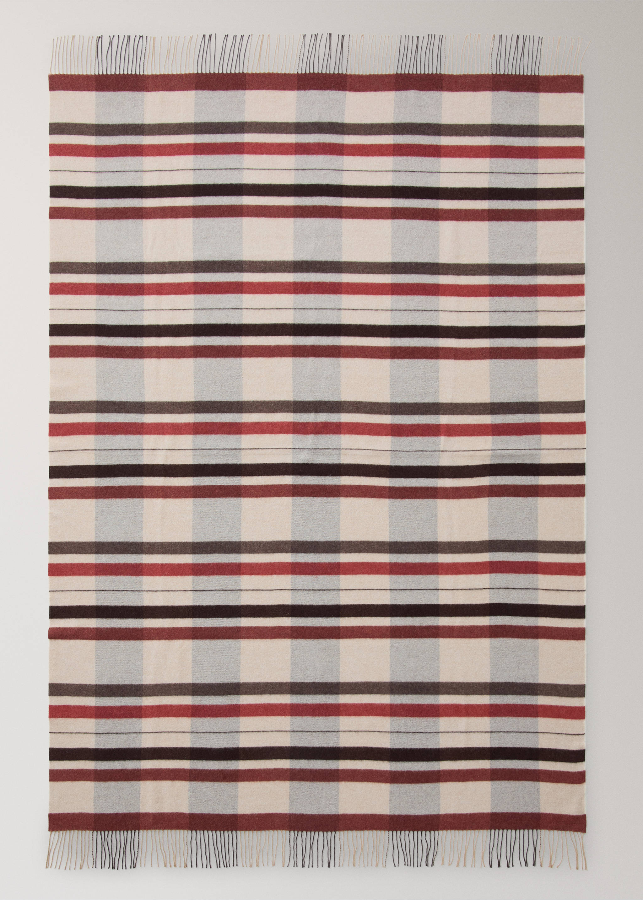 Striped wool blanket with fringe detail - Details of the article 3, Russet. Ref: 37055864-00.