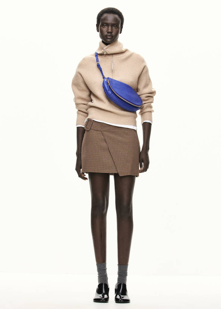 Houndstooth skirt with buckle — Tobacco Brown
