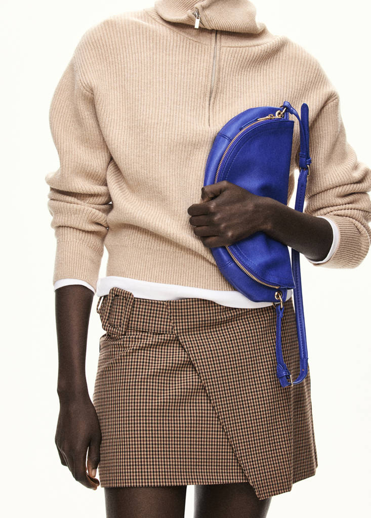 Houndstooth skirt with buckle — Tobacco Brown