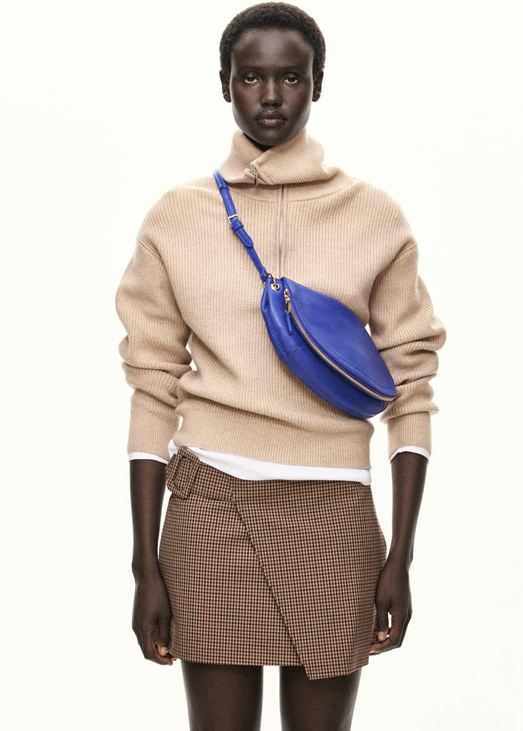 Houndstooth skirt with buckle — Tobacco Brown
