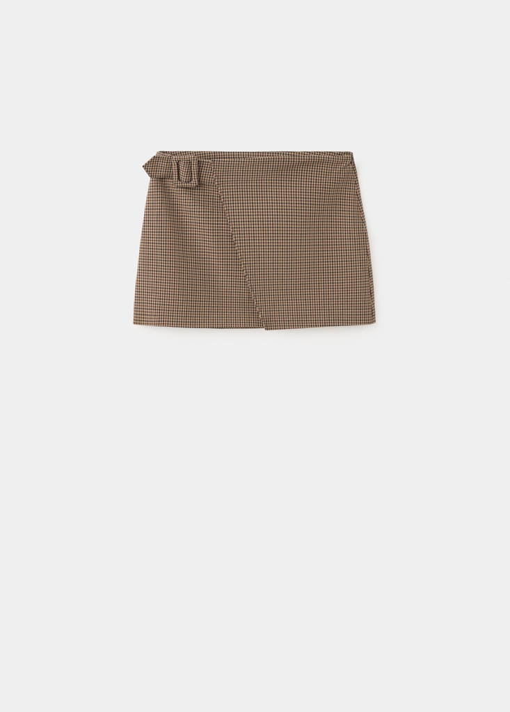 Houndstooth skirt with buckle — Tobacco Brown