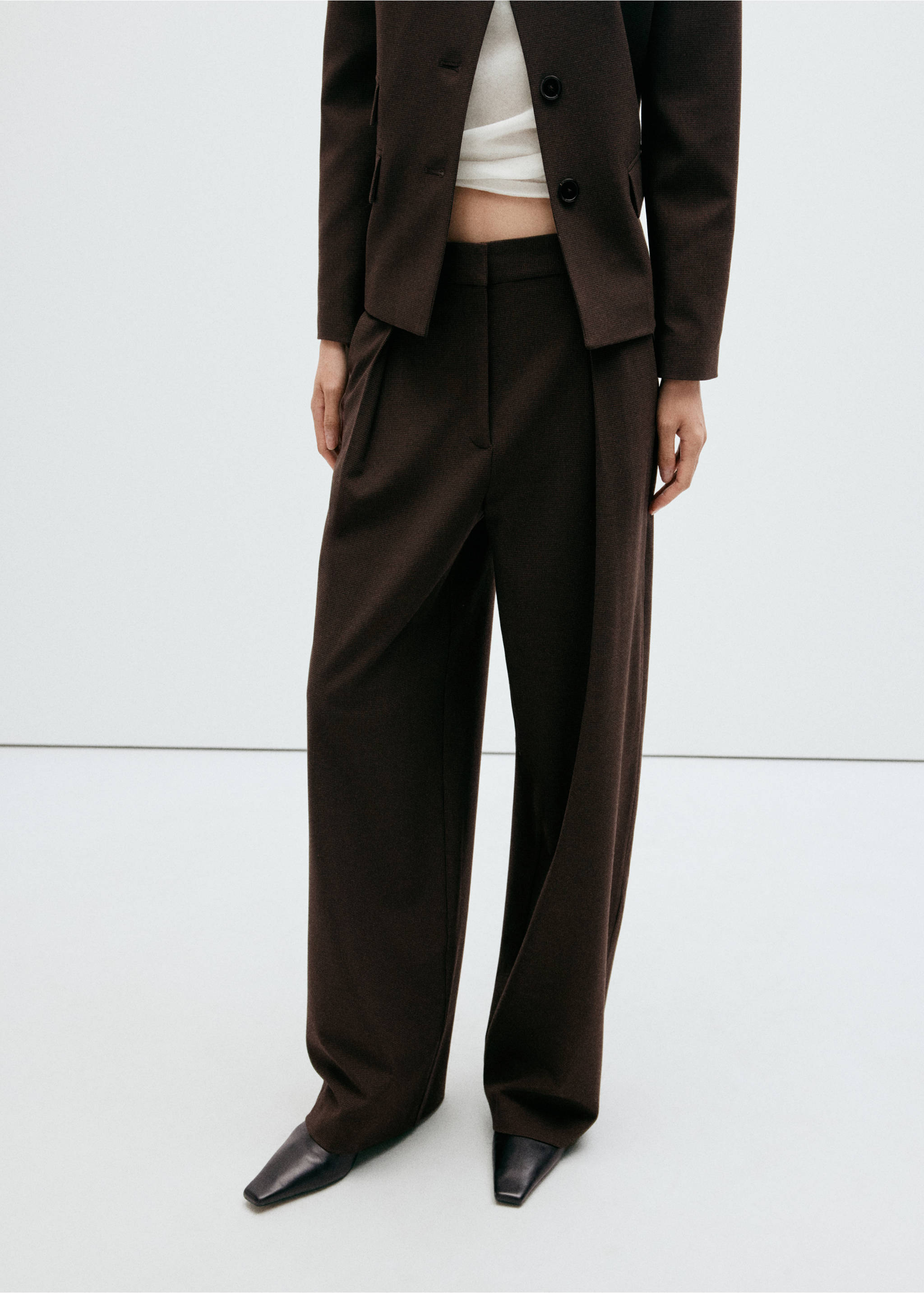 Houndstooth pleated trousers - Medium plane, Brown. Ref: 37055866-00.
