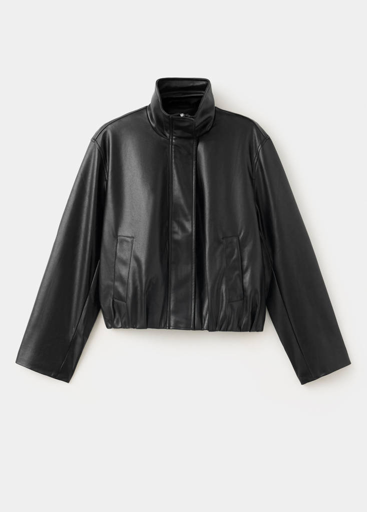 Faux leather zip-up jacket — Black