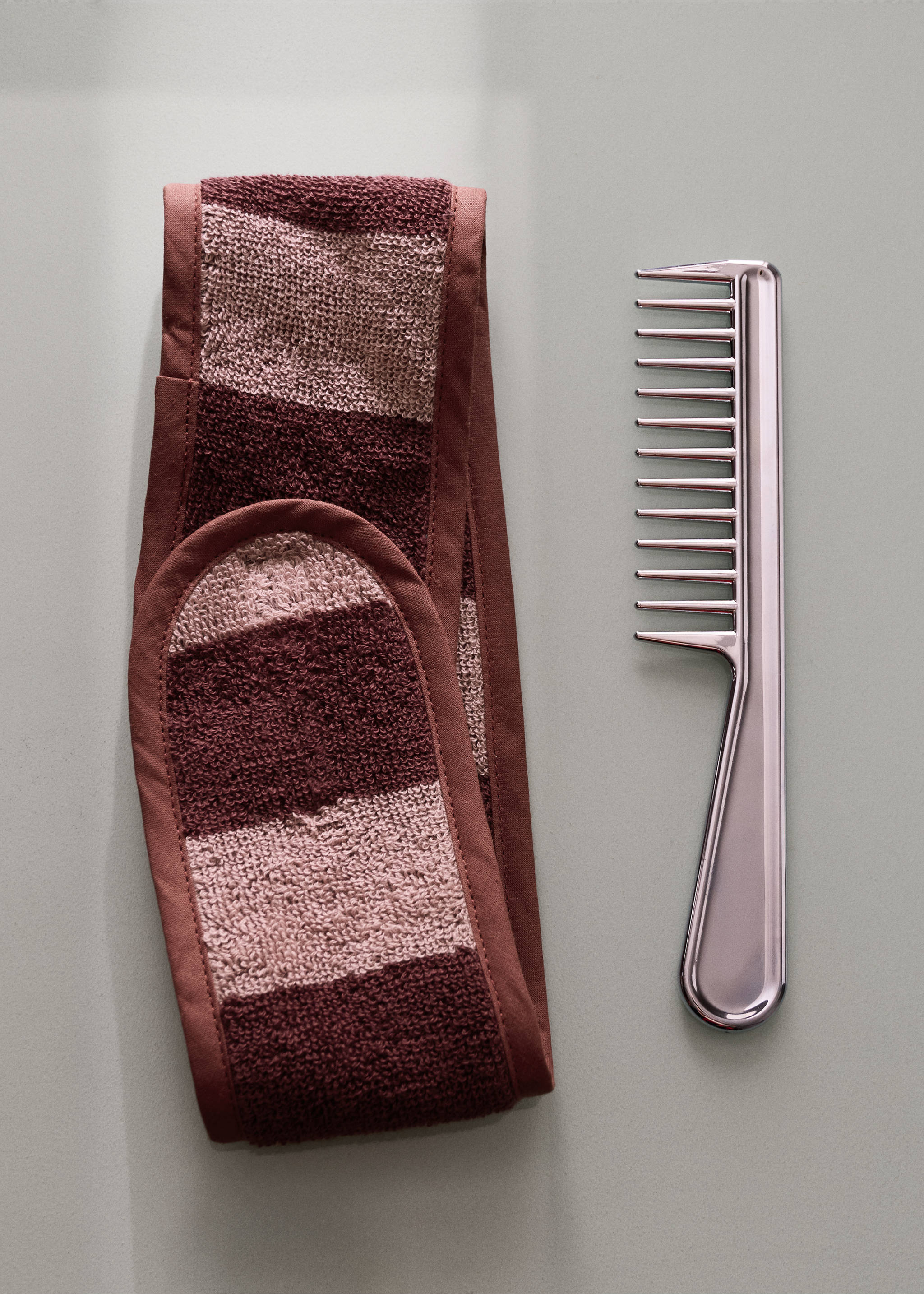 Striped cotton terry cloth headband - General plane, Burgundy. Ref: 37055869-00.