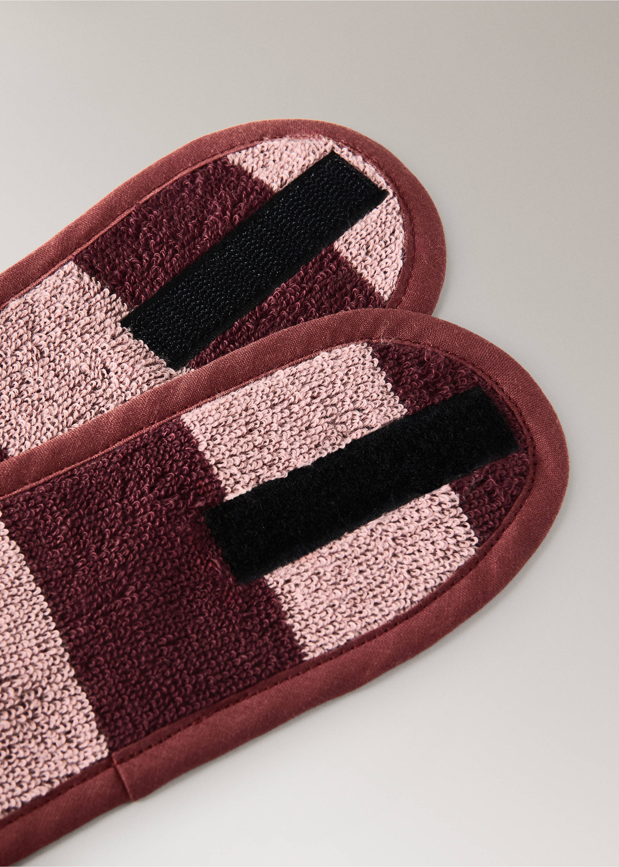 Striped cotton terry cloth headband - Details of the article 1, Burgundy. Ref: 37055869-00.