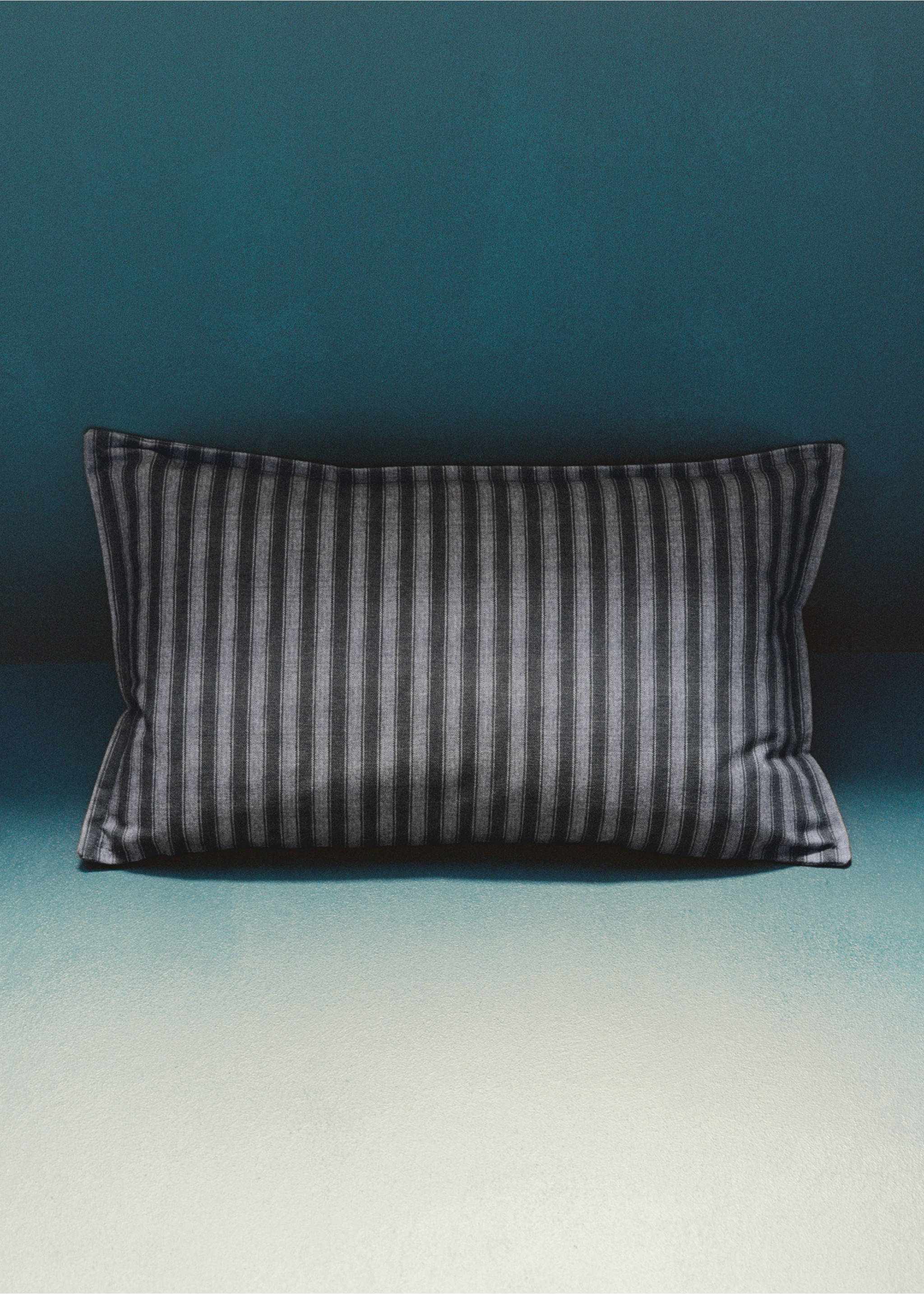 Rectangular cushion cover with a dark grey and black vertical striped pattern., Blue. Ref: 37055873-00.