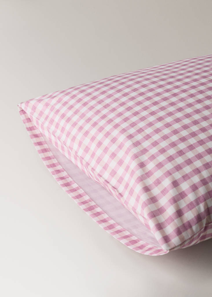 Vichy check cotton pillowcase 50x75 cm — Pink