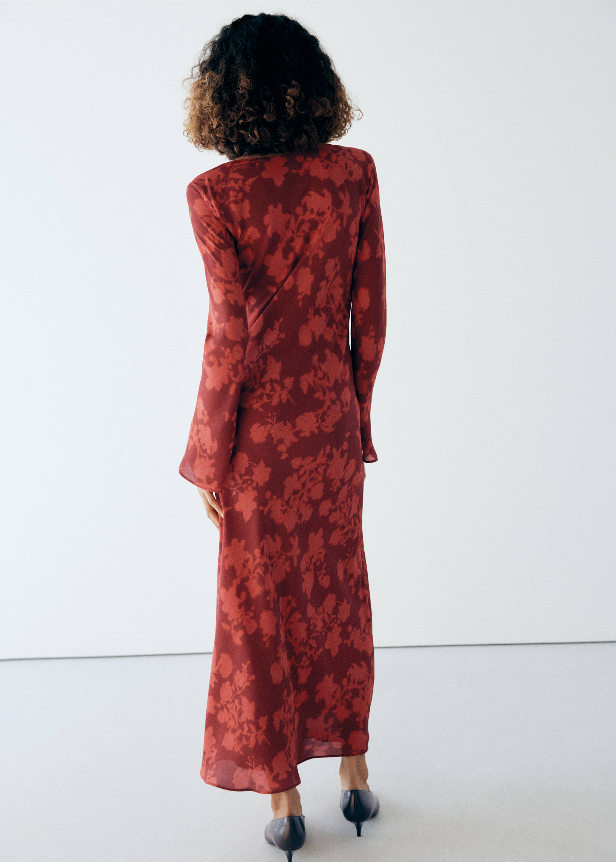 Flowy printed dress - Reverse of the article, Red. Ref: 37055875-00.