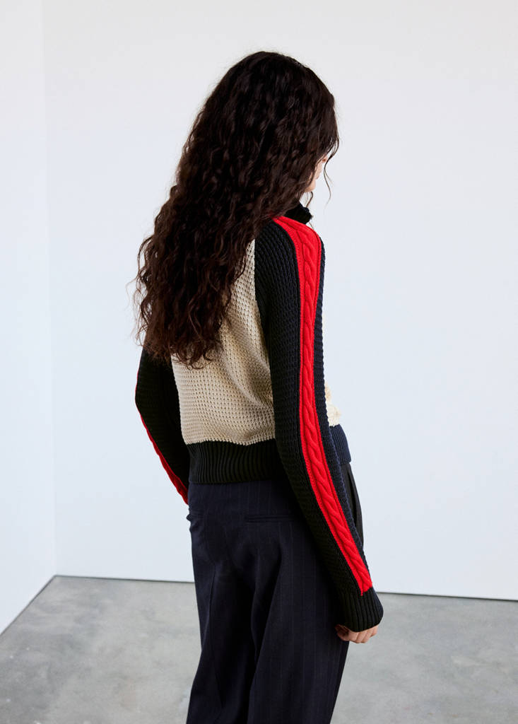 Cable-knit jacket with contrast stripes - thumbnail 3