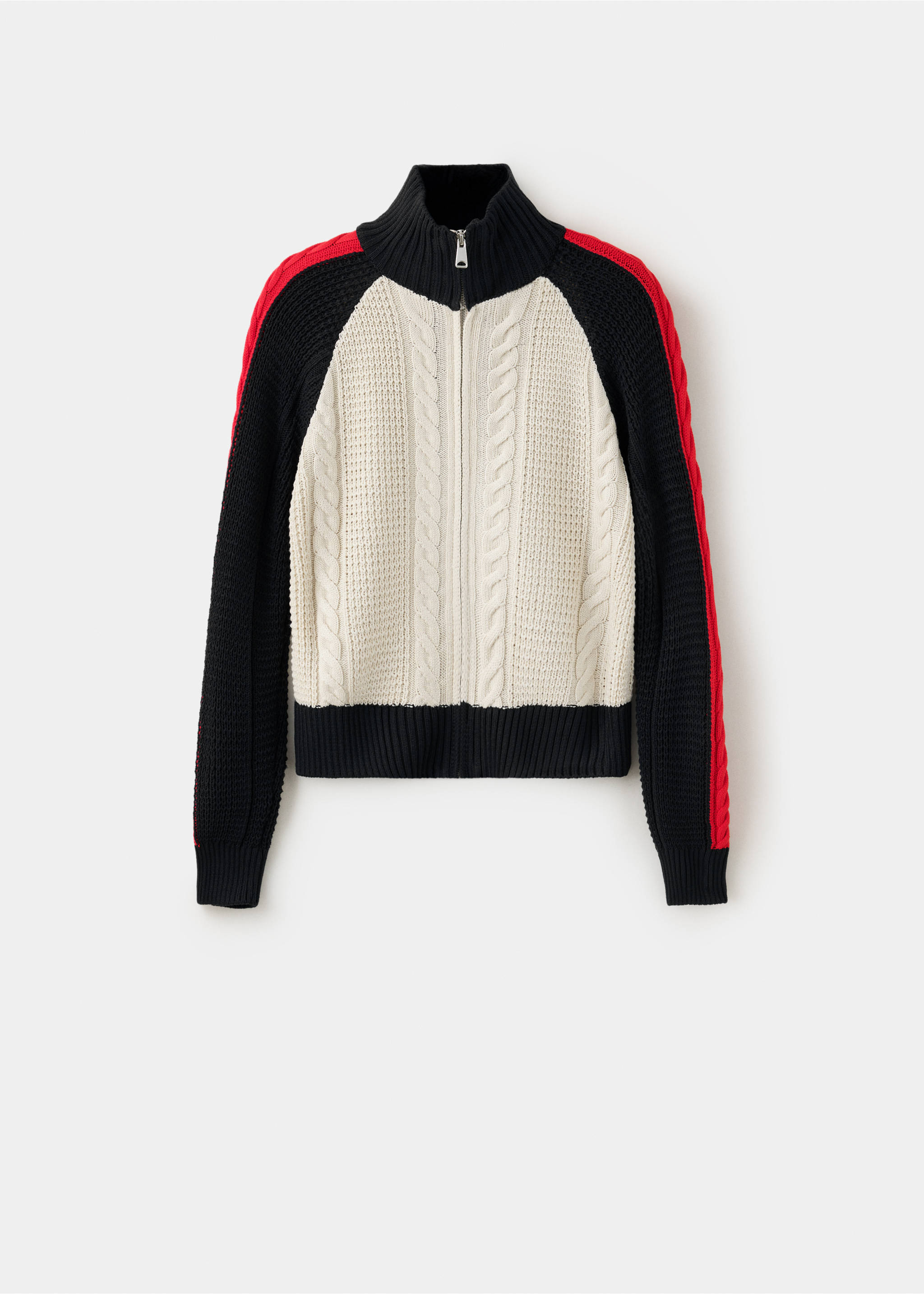 Cable-knit cardigan with contrasting stripes - Article without model, Sand. Ref: 37055877-00.