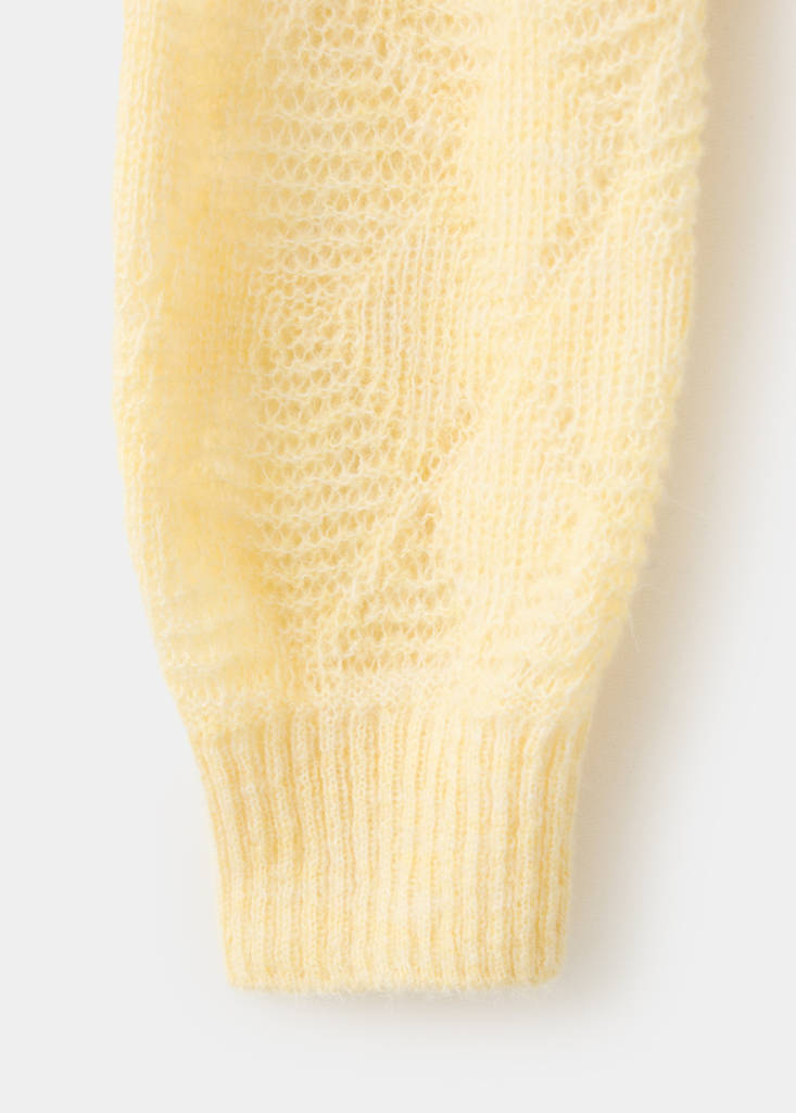 Openwork diamond-pattern knit cardigan — Pastel Yellow