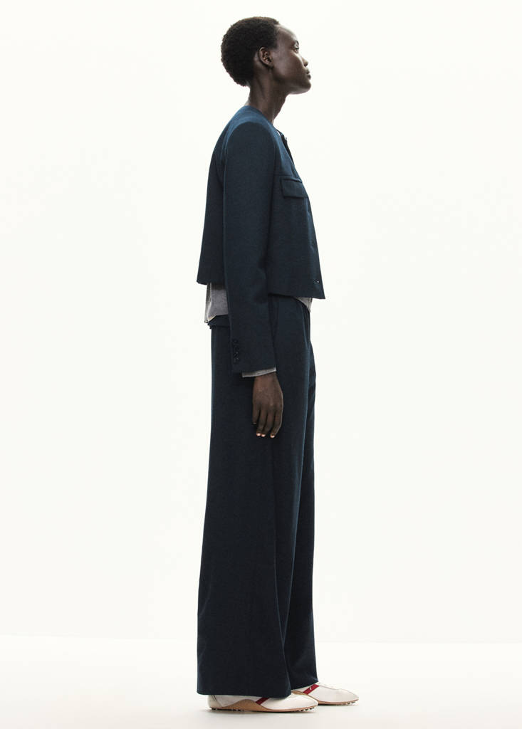Mango Veste Droite Avec Poches À Rabat In Bleu Marine