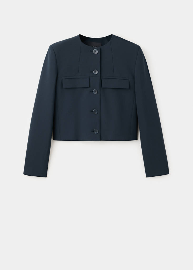 Straight blazer with flap pockets — Navy