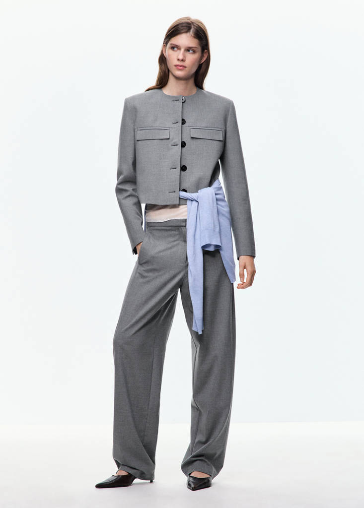 Mango Veste Droite Avec Poches À Rabat In Gris
