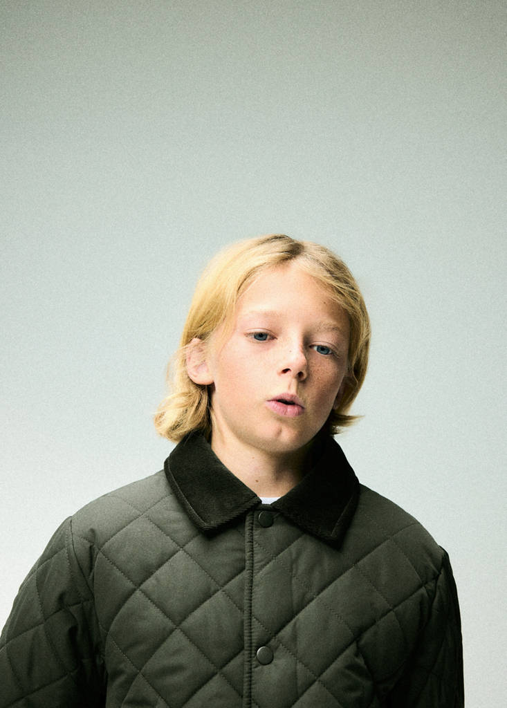 Quilted jacket with corduroy collar — Khaki