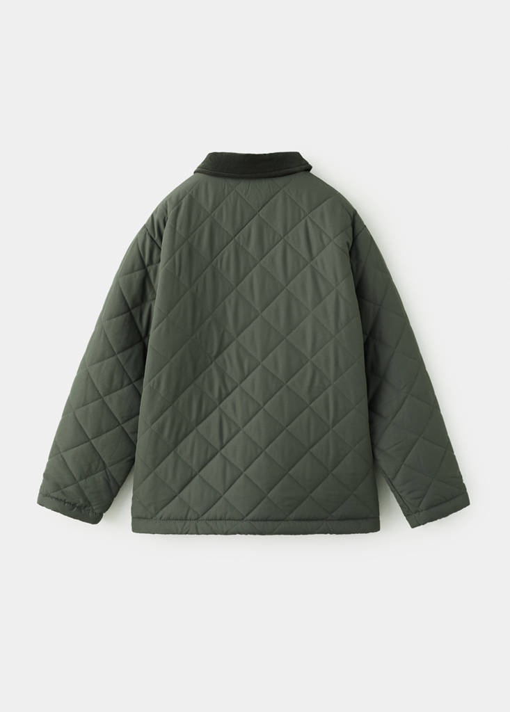 Quilted jacket with corduroy collar — Khaki