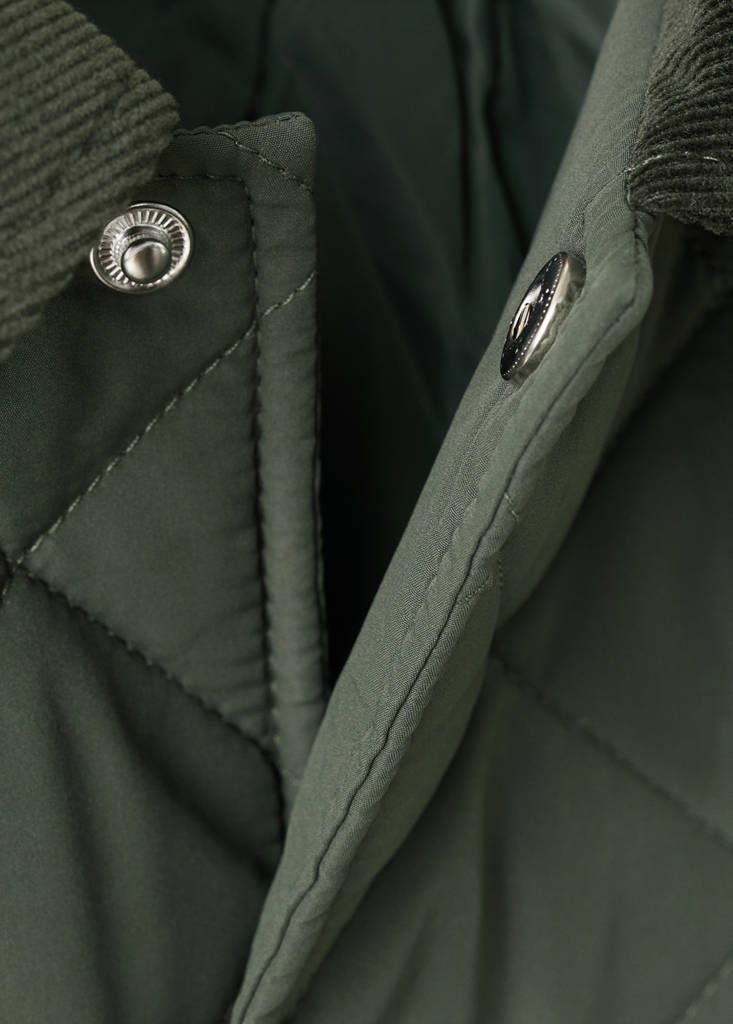 Quilted jacket with corduroy collar — Khaki