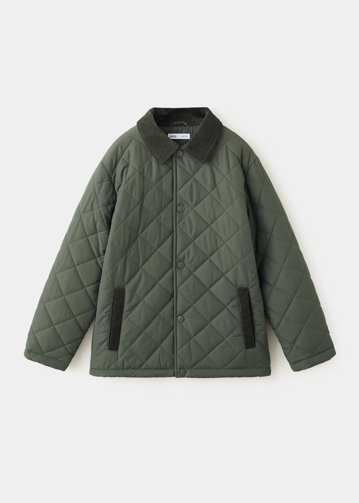 Quilted jacket with corduroy collar — Khaki