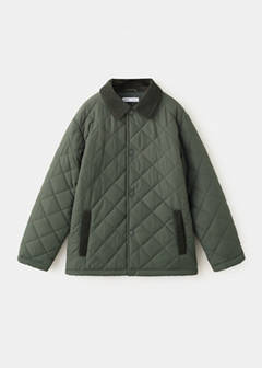 Quilted jacket with corduroy collar — Khaki 3