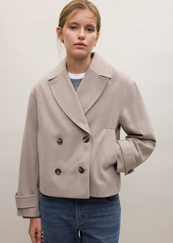 Wool-blend coat with button fastening — Sand