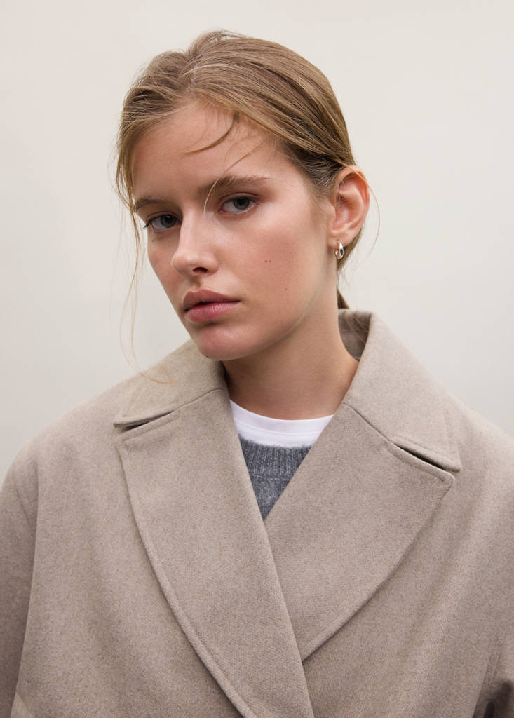 Wool-blend coat with button fastening — Sand