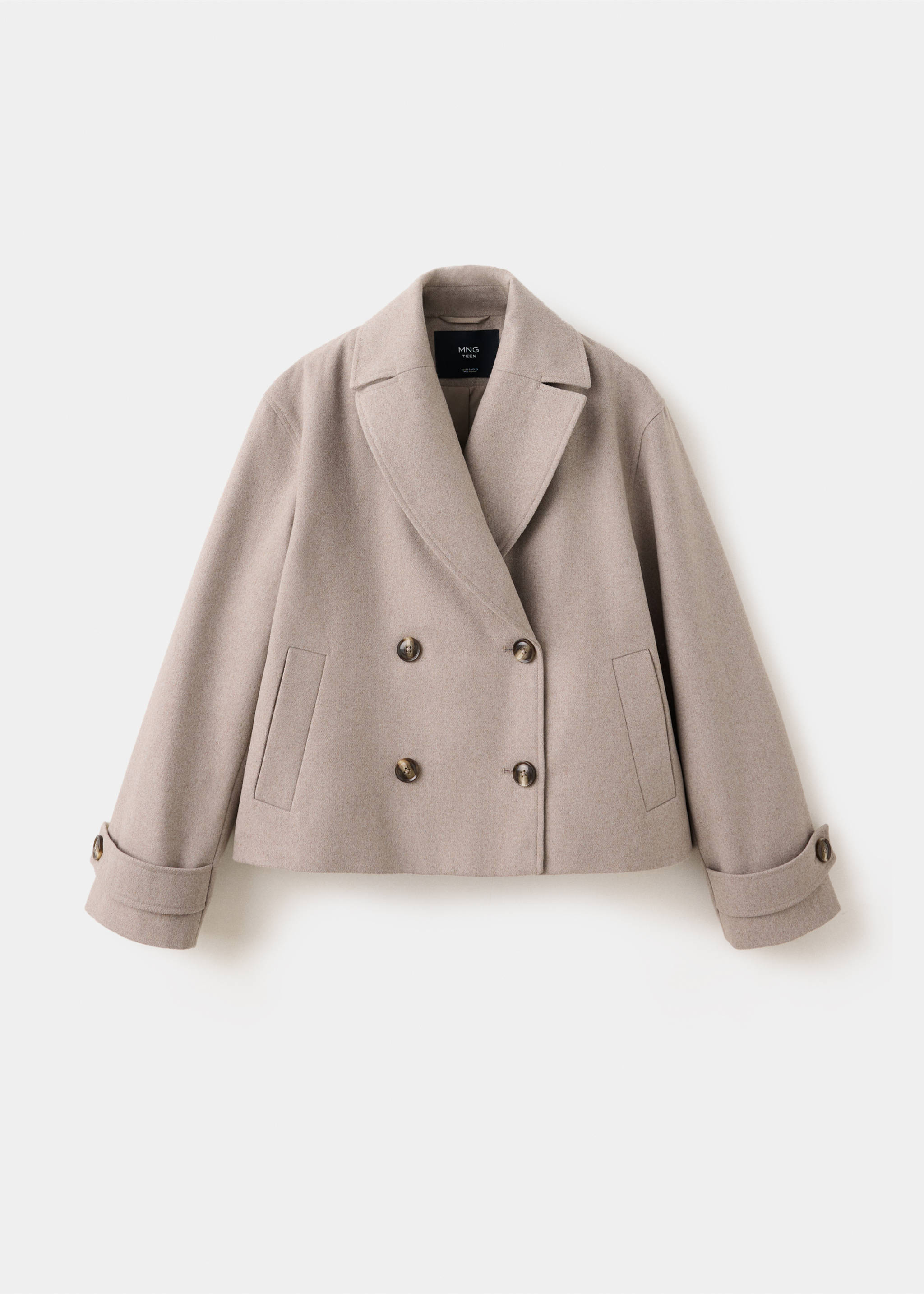 Manteau laine mélangée boutons - Article sans modèle, Sable. Ref: 37055974-00.