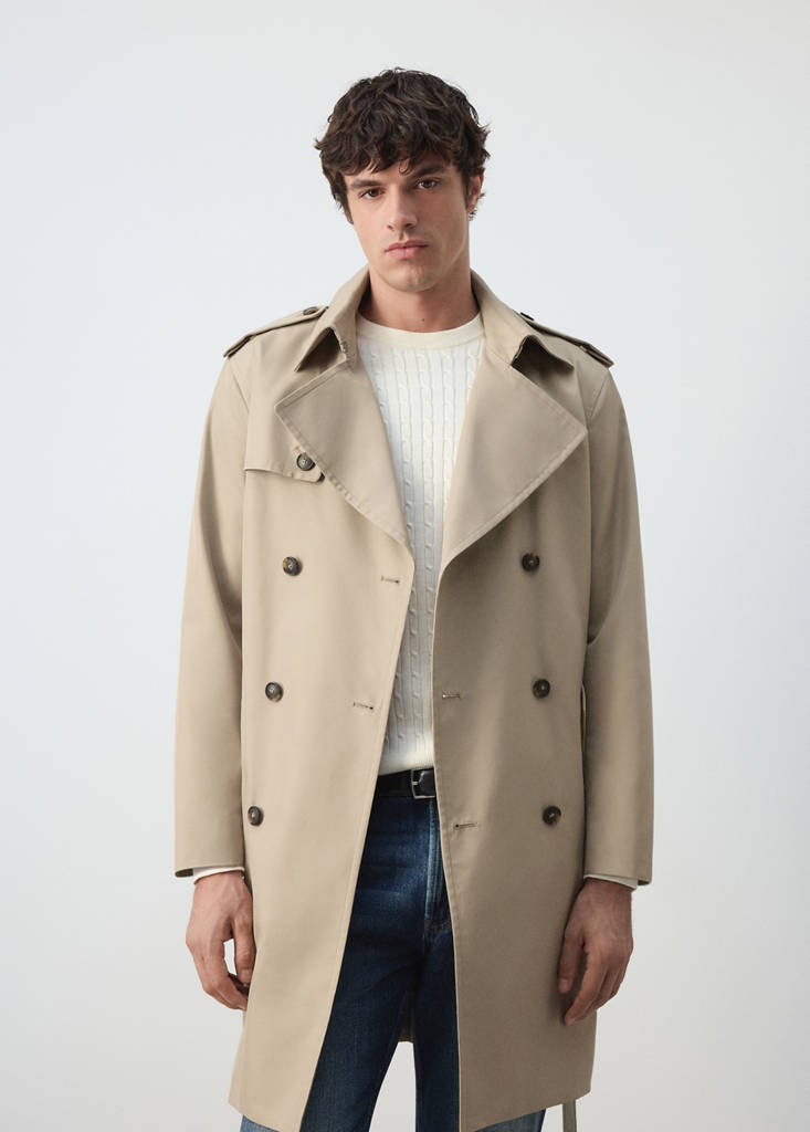 Water-repellent belted trench coat — Sand