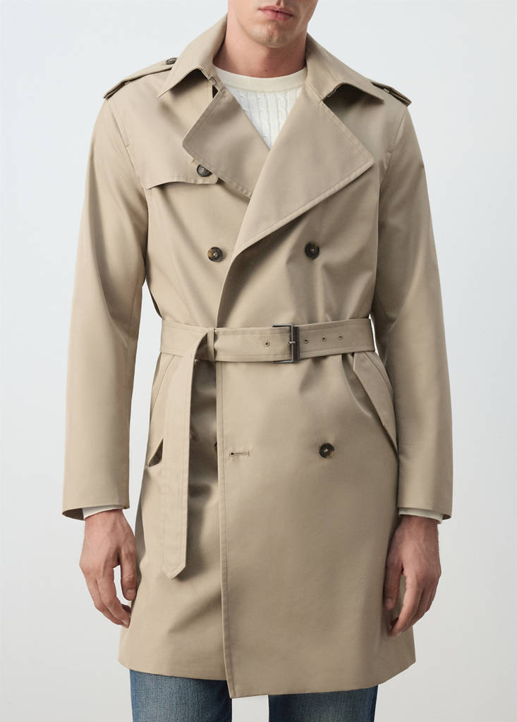 Water-repellent belted trench coat — Sand