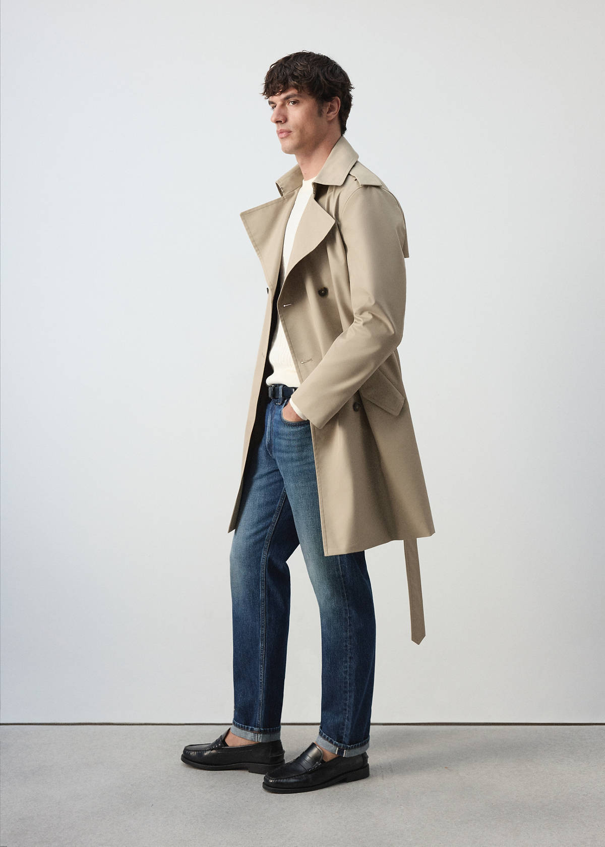 Water-repellent belted trench coat — Sand