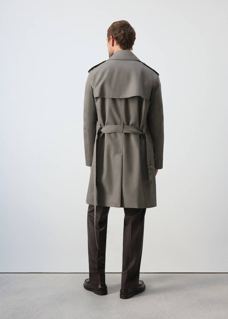 Water-repellent belted trench coat — Mink Grey