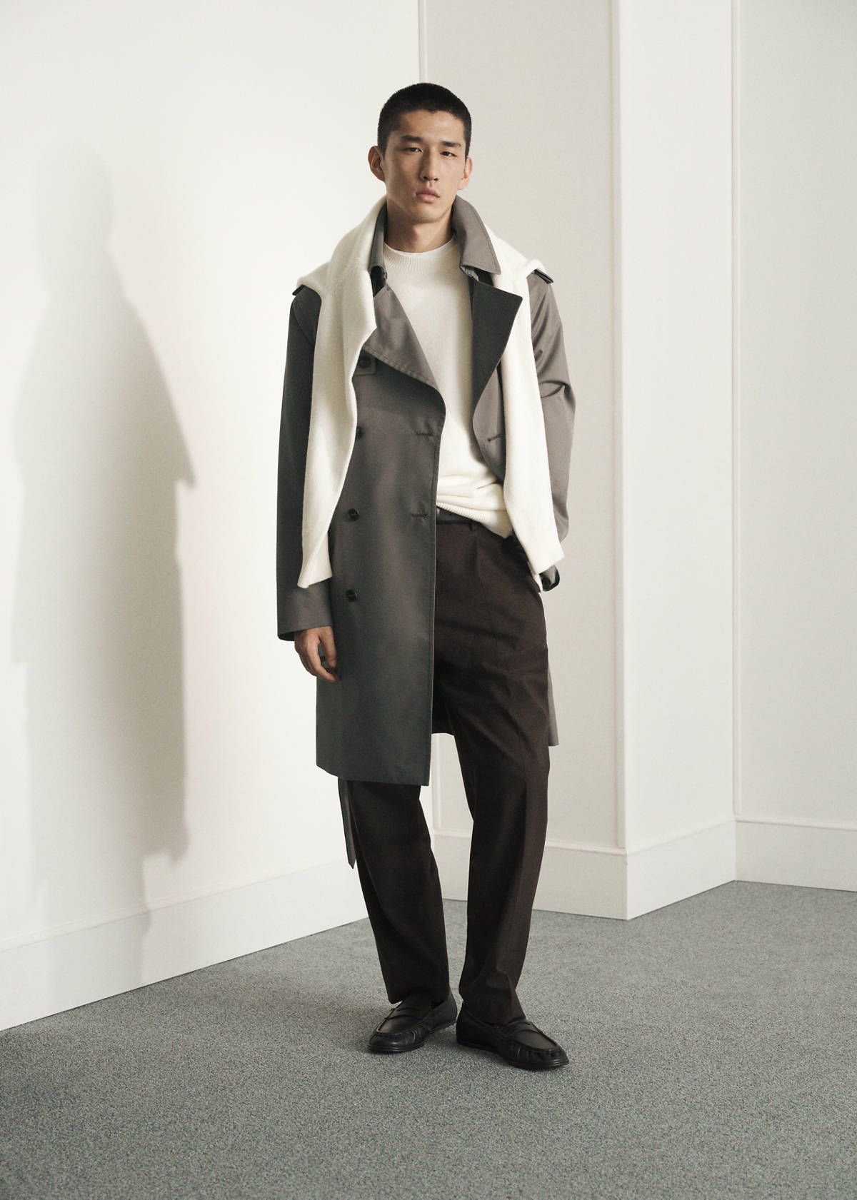 Water-repellent belted trench coat — Mink Grey