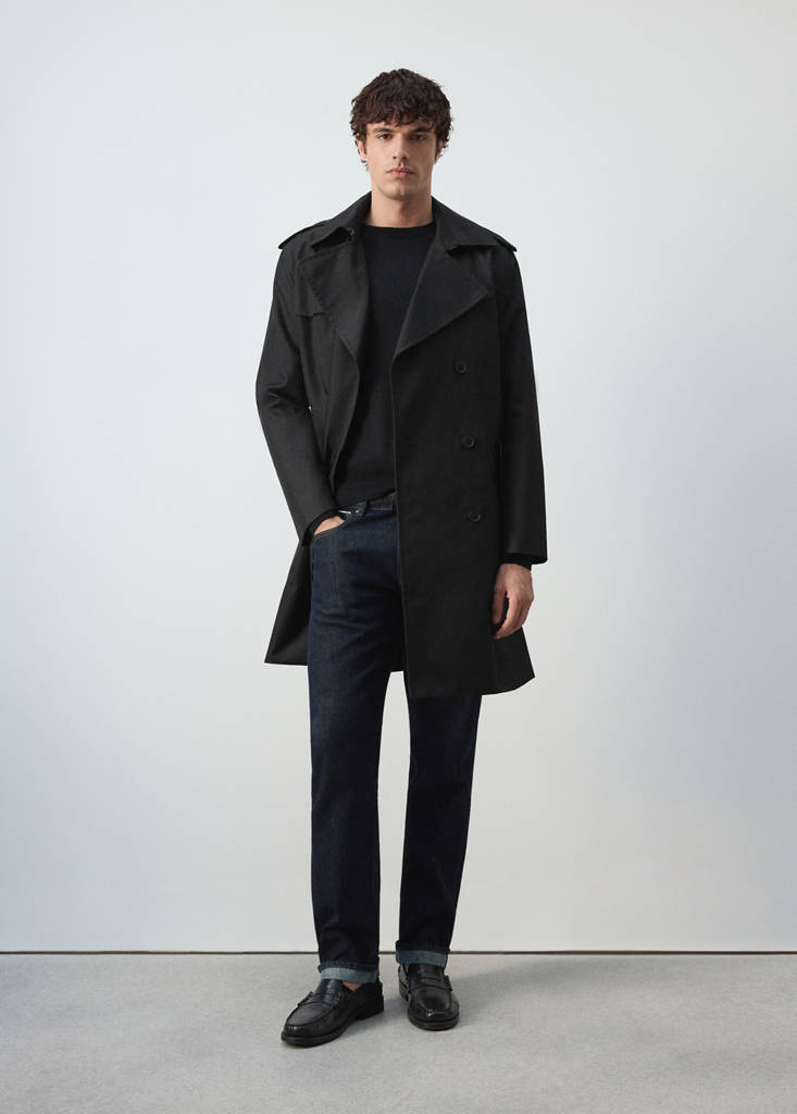 Water-repellent belted trench coat — Black
