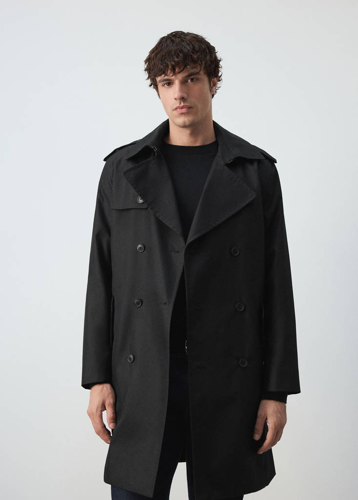 Water-repellent belted trench coat — Black