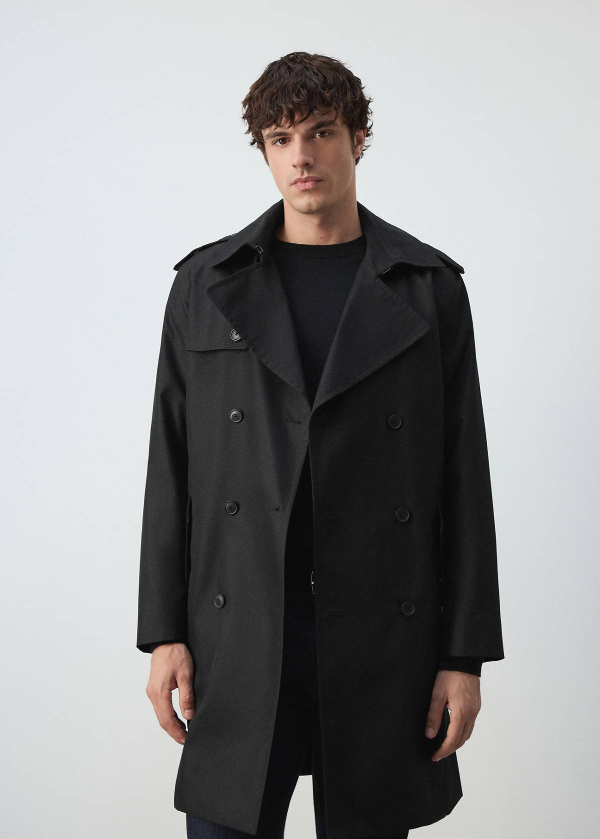 Water-repellent belted trench coat — Black