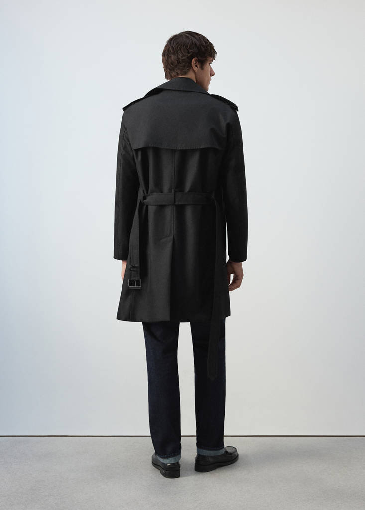 Water-repellent belted trench coat — Black