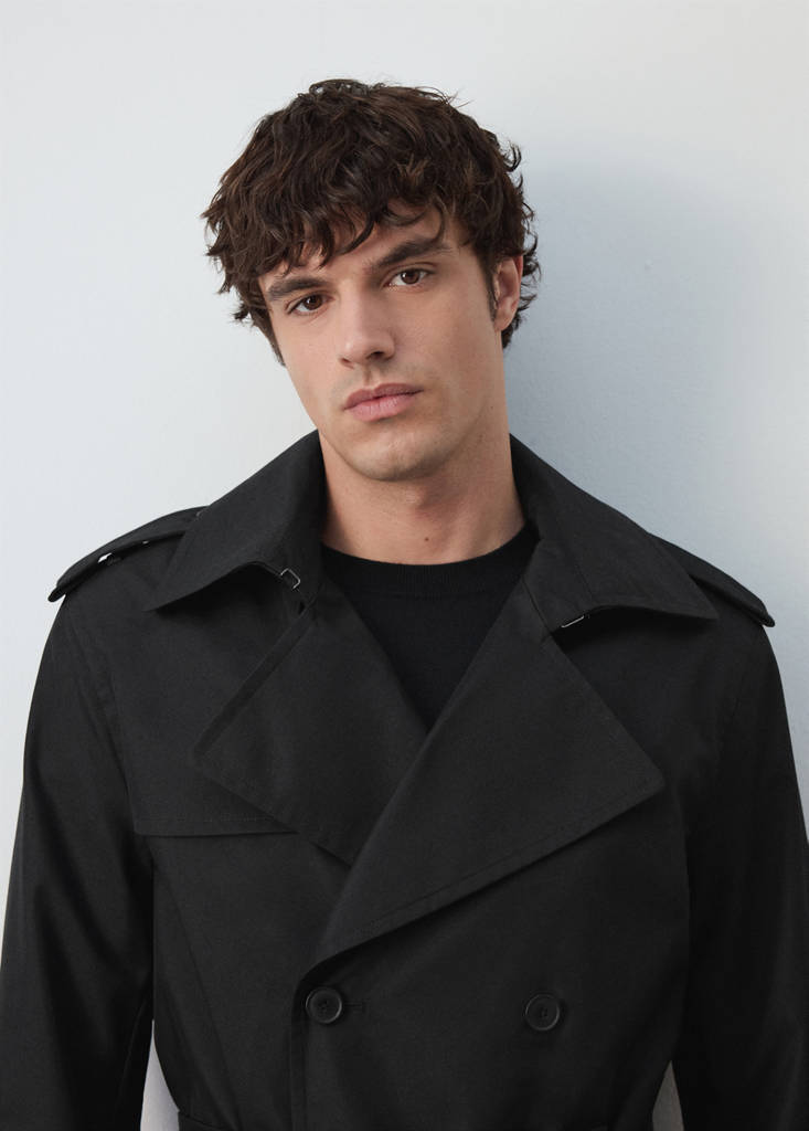 Water-repellent belted trench coat — Black