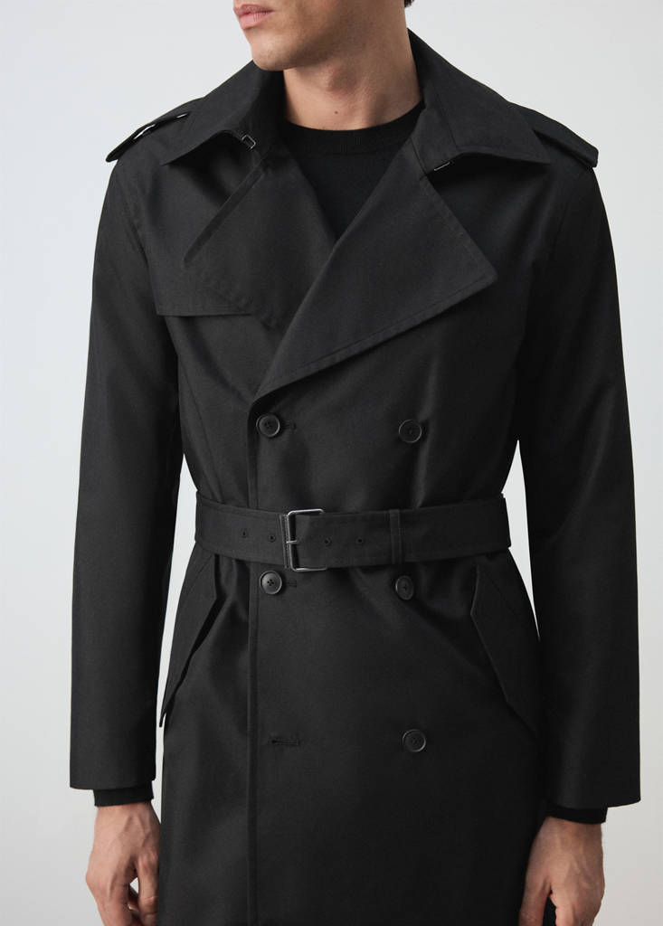 Water-repellent belted trench coat — Black
