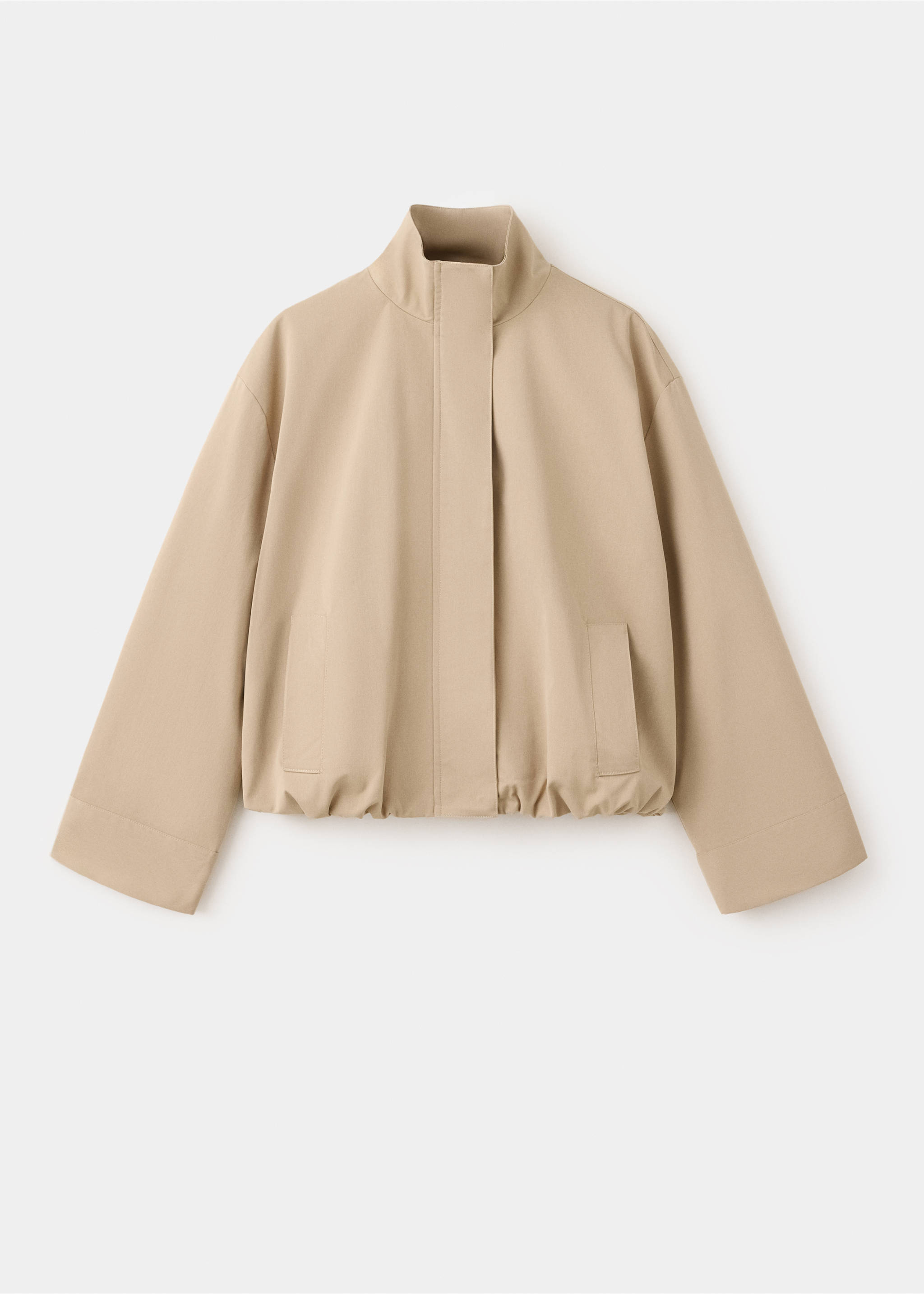 Beige high-collar trench jacket with wide cuffs and elasticated hem., Beige. Ref: 37055978-00.