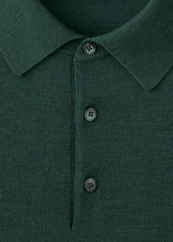 Fine-knit 100% merino wool polo jumper — Dark Green