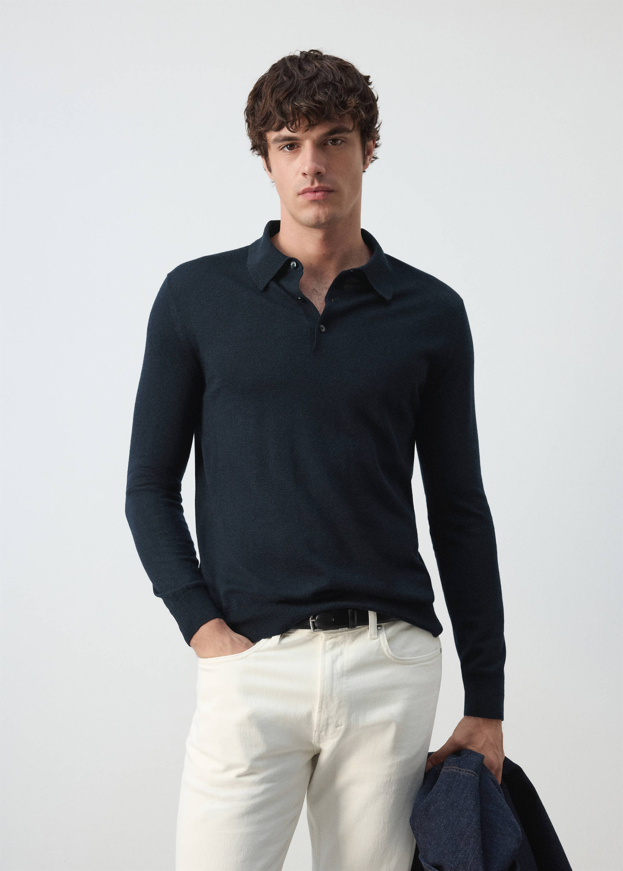 100% fine-knit wool polo sweater - Средний план