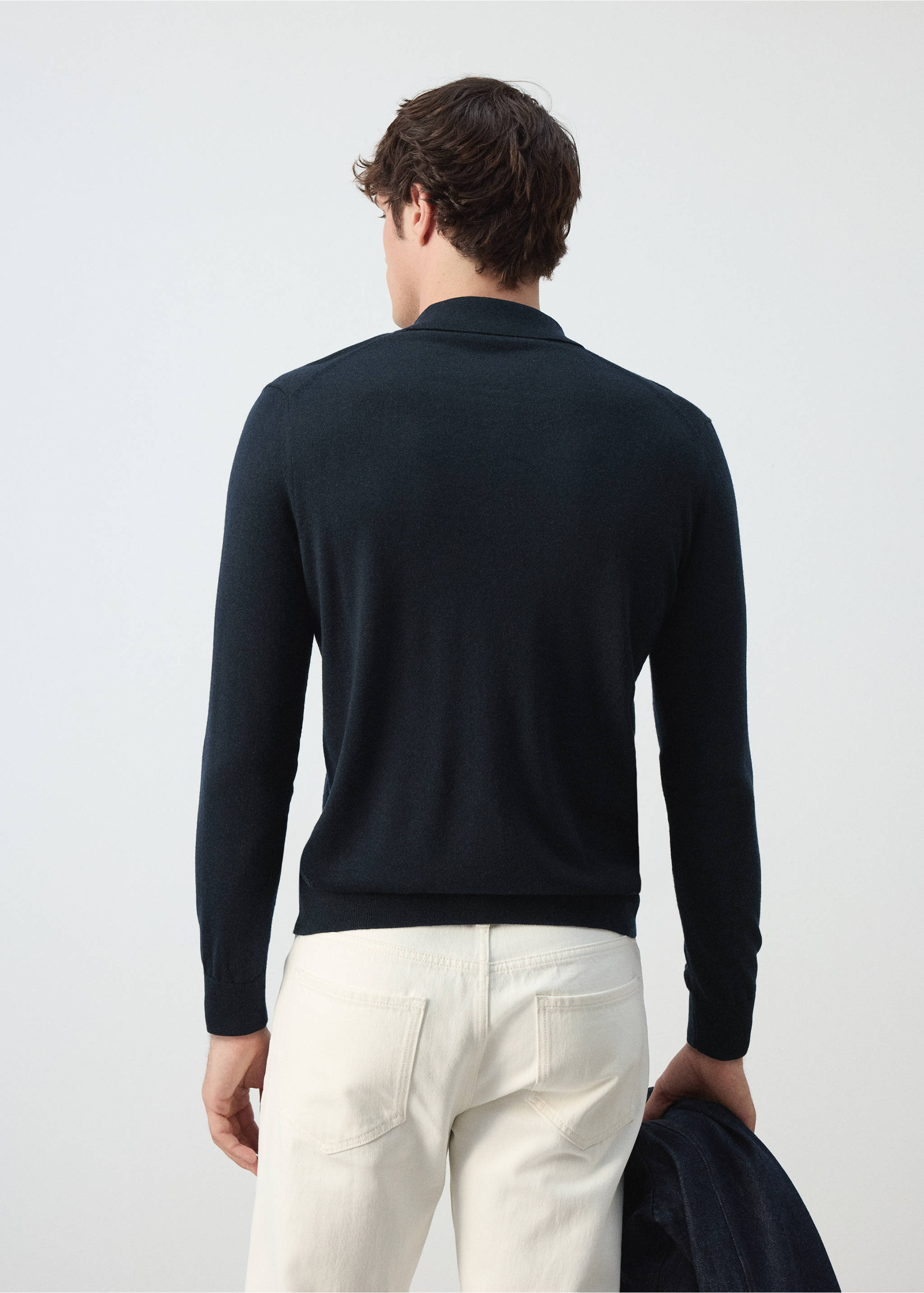 100% fine-knit wool polo sweater - Обратная сторона изделия, Глубокий темно-синий. Ref: 37055981-00.