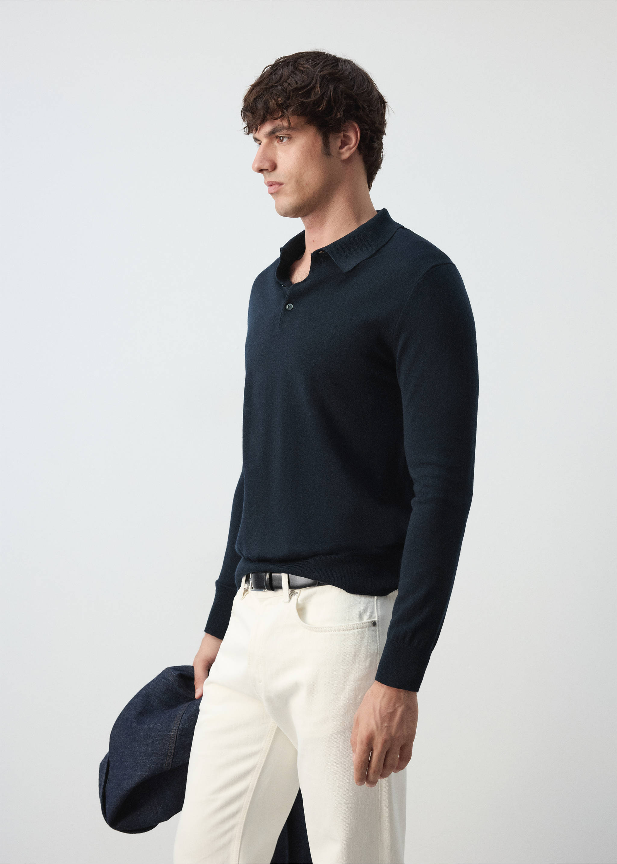 100% fine-knit wool polo sweater - Деталь изделия 2, Глубокий темно-синий. Ref: 37055981-00.