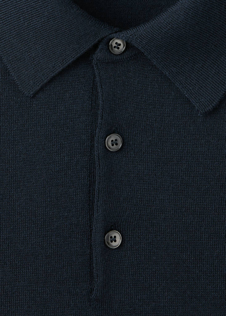 Fine-knit 100% merino wool polo jumper — Navy