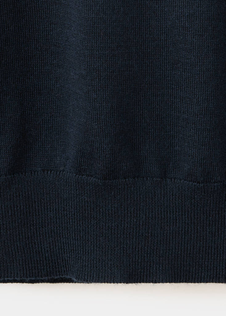 Fine-knit 100% merino wool polo jumper — Navy
