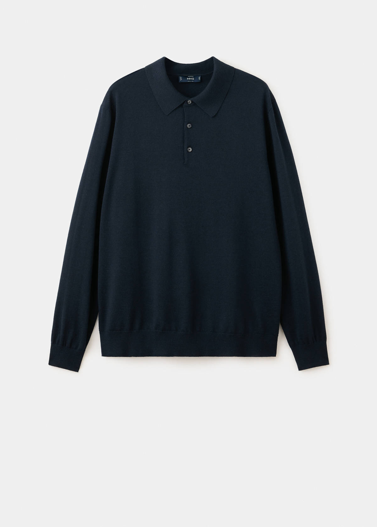 Fine-knit polo jumper in 100% merino wool — Navy