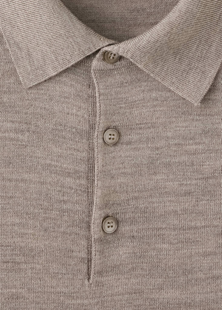 Fine-knit 100% merino wool polo jumper — Mink Grey
