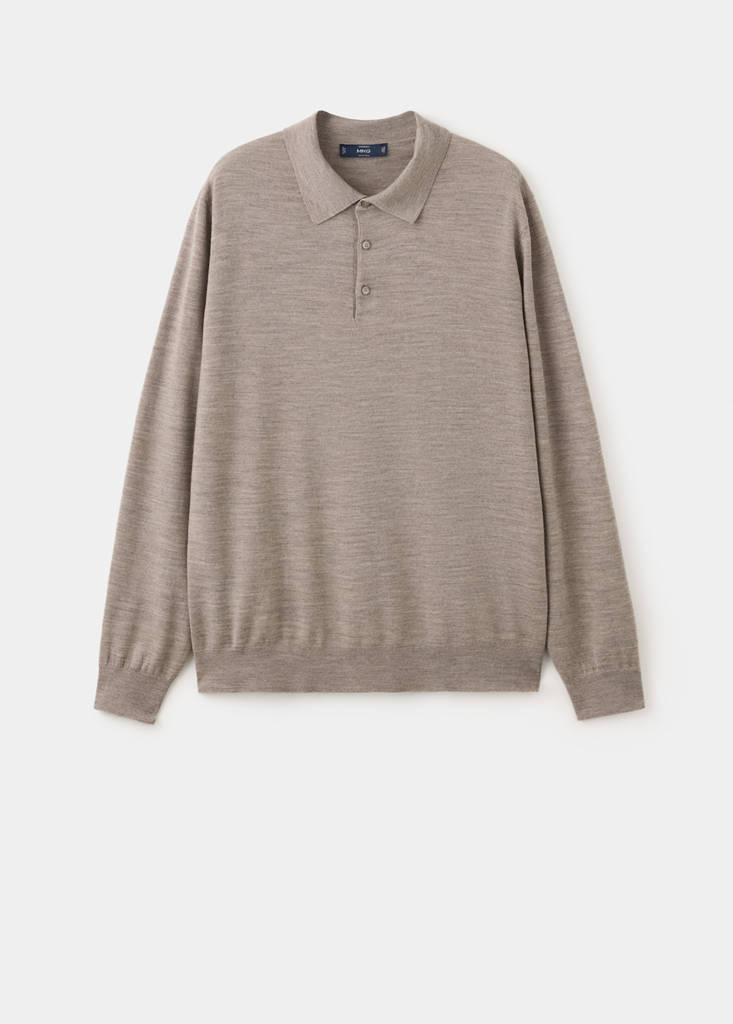 Fine-knit 100% merino wool polo jumper — Mink Grey