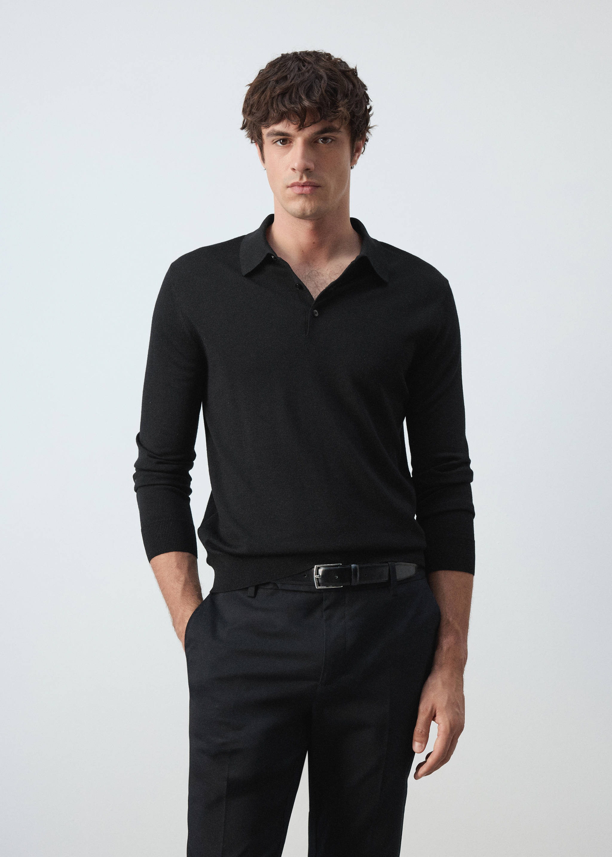 100% fine-knit wool polo sweater - Средний план