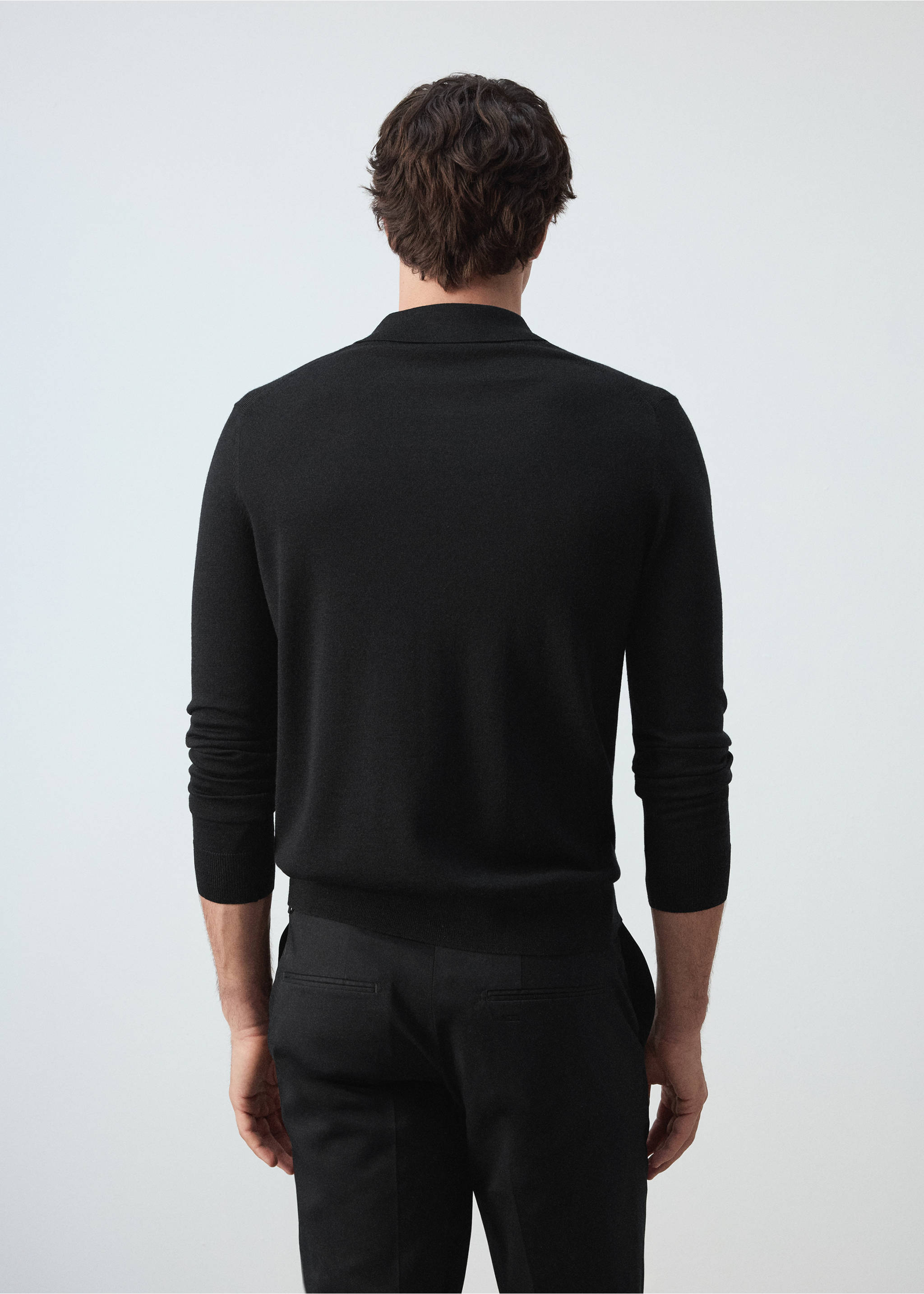100% fine-knit wool polo sweater - Обратная сторона изделия, Черный. Ref: 37055981-00.