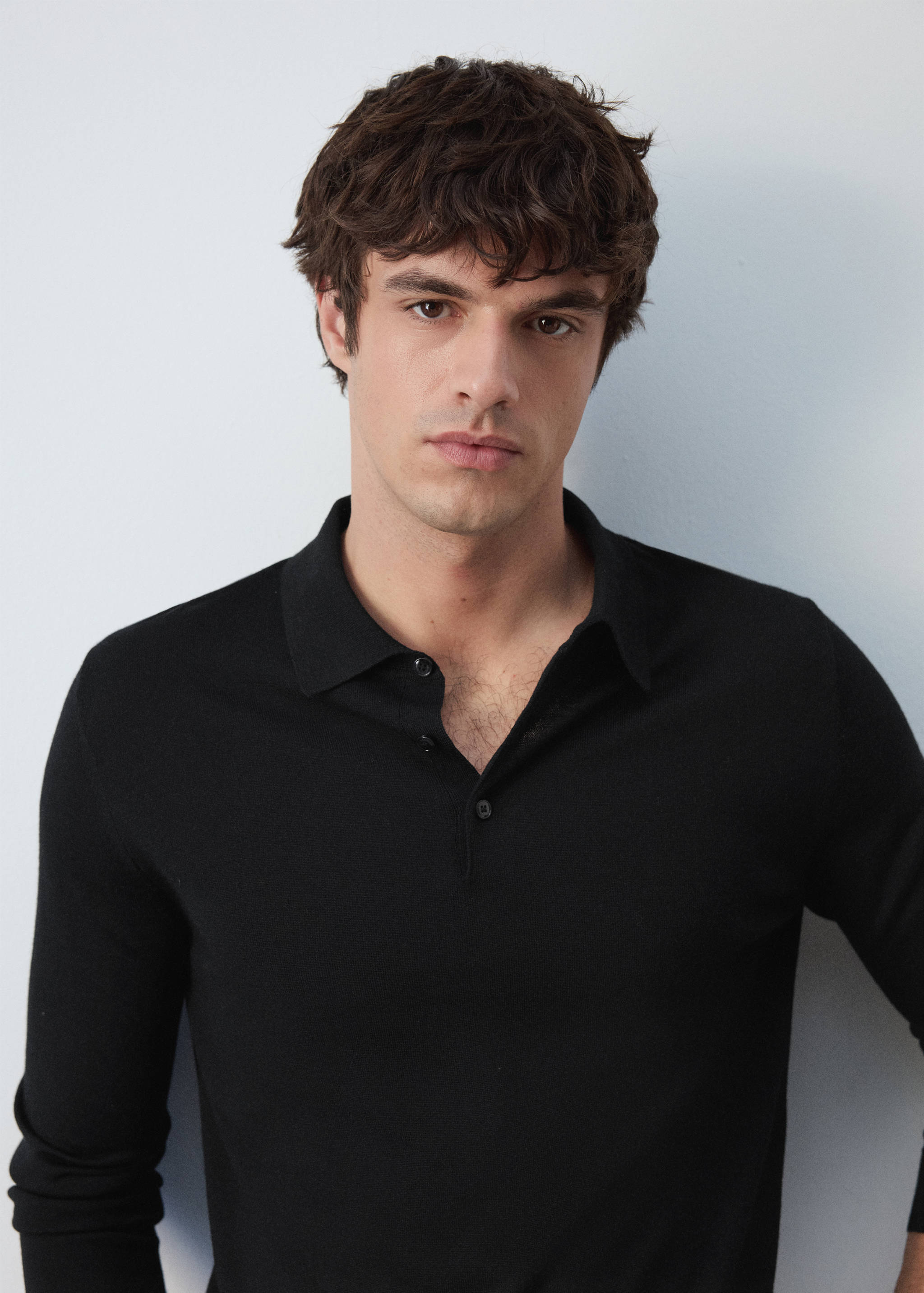 100% fine-knit wool polo sweater - Деталь изделия 1